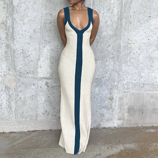 V-neck Slip Draped Maxi Dress