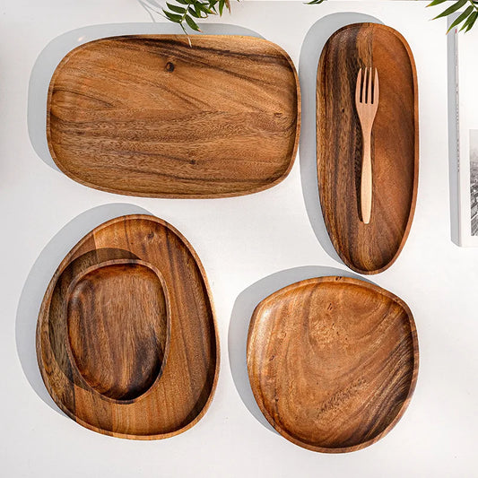 Solid Wood Dinner Plates Tray Fruit Wooden Plate Home Decoration