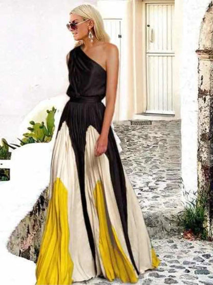 One Shoulder Print Off Loose Long Dress