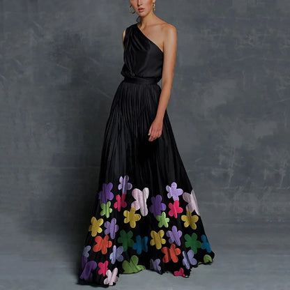 One Shoulder Print Off Loose Long Dress