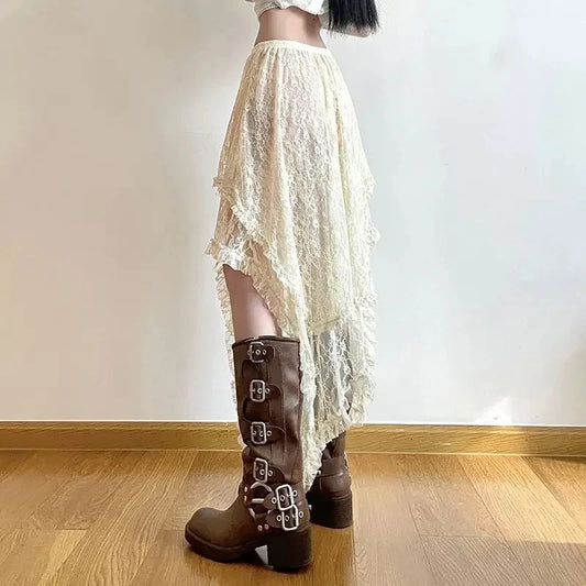 Vintage High Waist Asymmetrical A-lin e Skirt