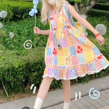 Cute Dress Bandage Patchwork Lace Contrast