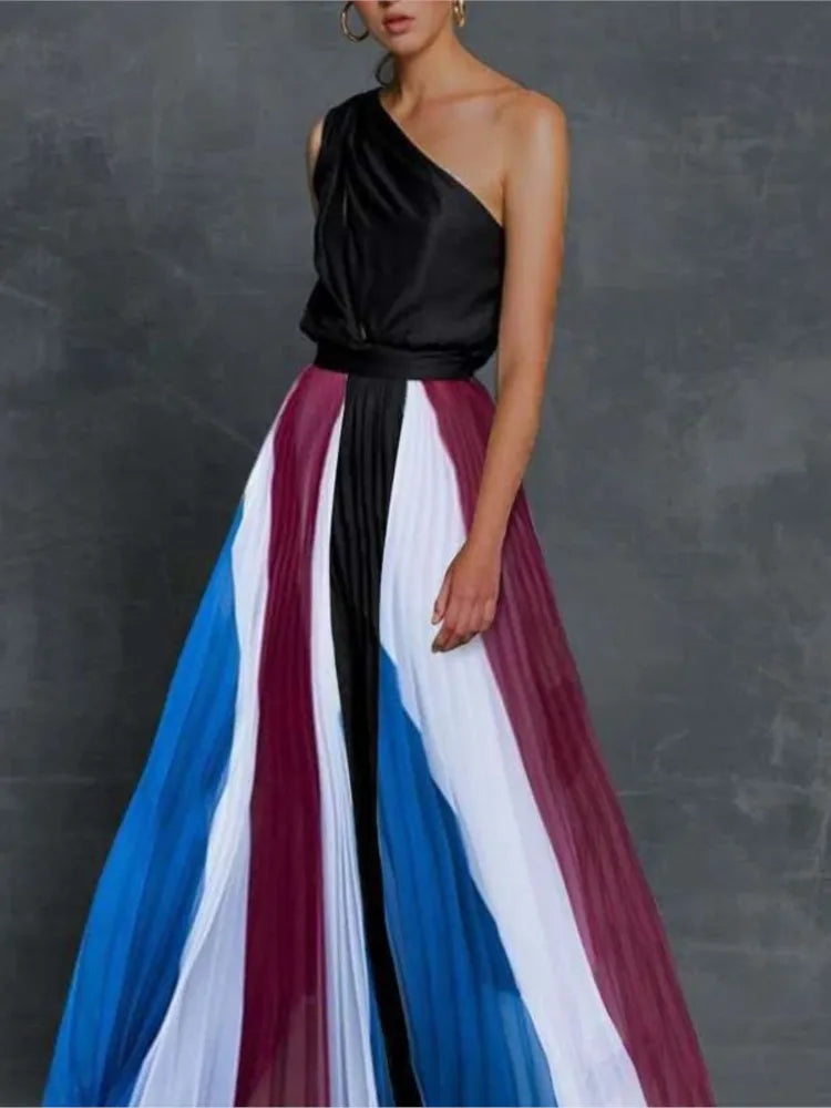 One Shoulder Print Off Loose Long Dress