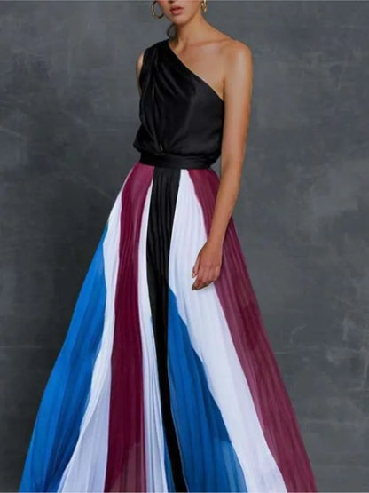 One Shoulder Print Off Loose Long Dress