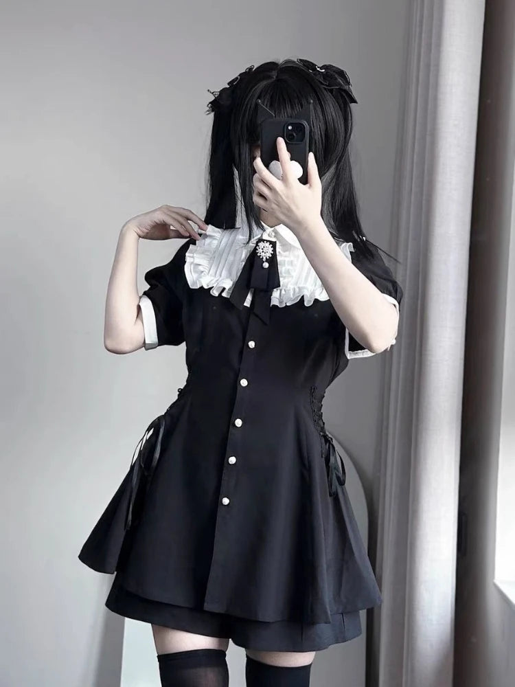 Sweet Bow Black Plaid Kawaii Lolita Dress