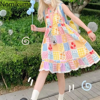 Cute Dress Bandage Patchwork Lace Contrast