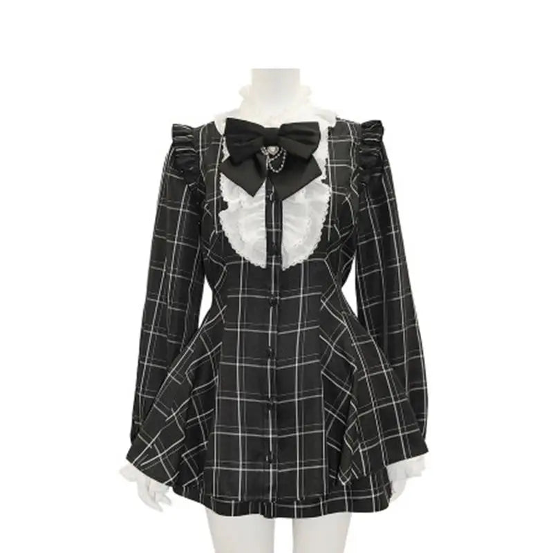 Gothic Y2k Lolita Plaid Rhinestone Bow Dress