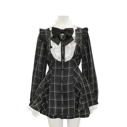 Gothic Y2k Lolita Plaid Rhinestone Bow Dress