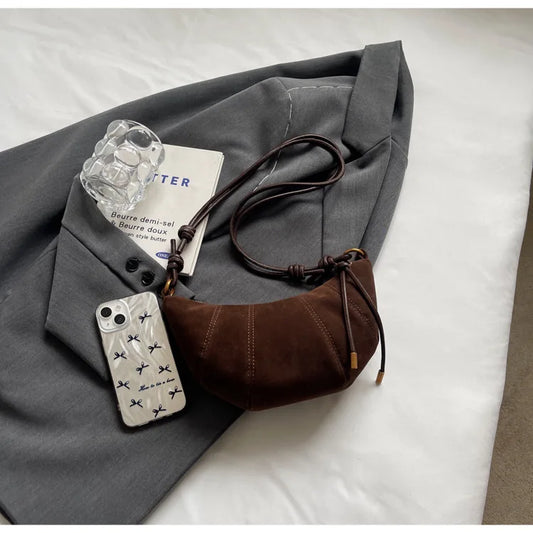 Velvet Zipper Solid Shoulder Bag