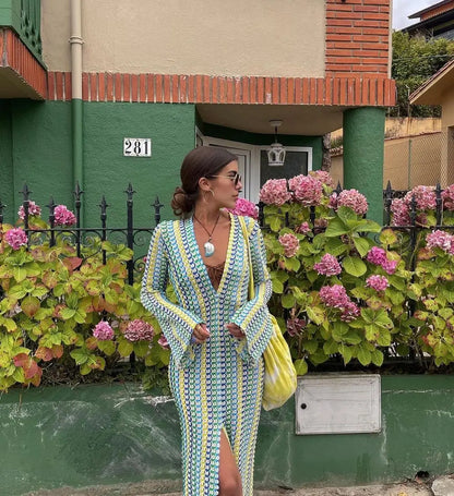 Crochet Colorful Stripe Maxi Dress