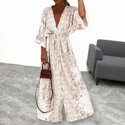 V-Neck Tie-Up Large Hem Maxi Dress