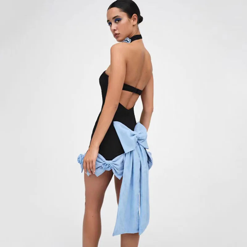 Slash Neck Off Black Mini Dress