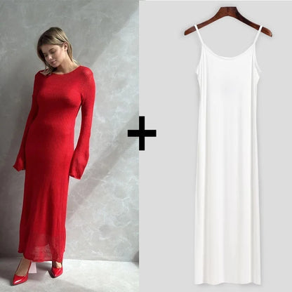 Chic Soft Lady Hollowing Sweater Dresses