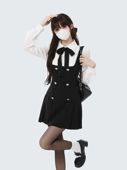 Fake Two Slim Chic Long Sleeve Bow Mini Dres