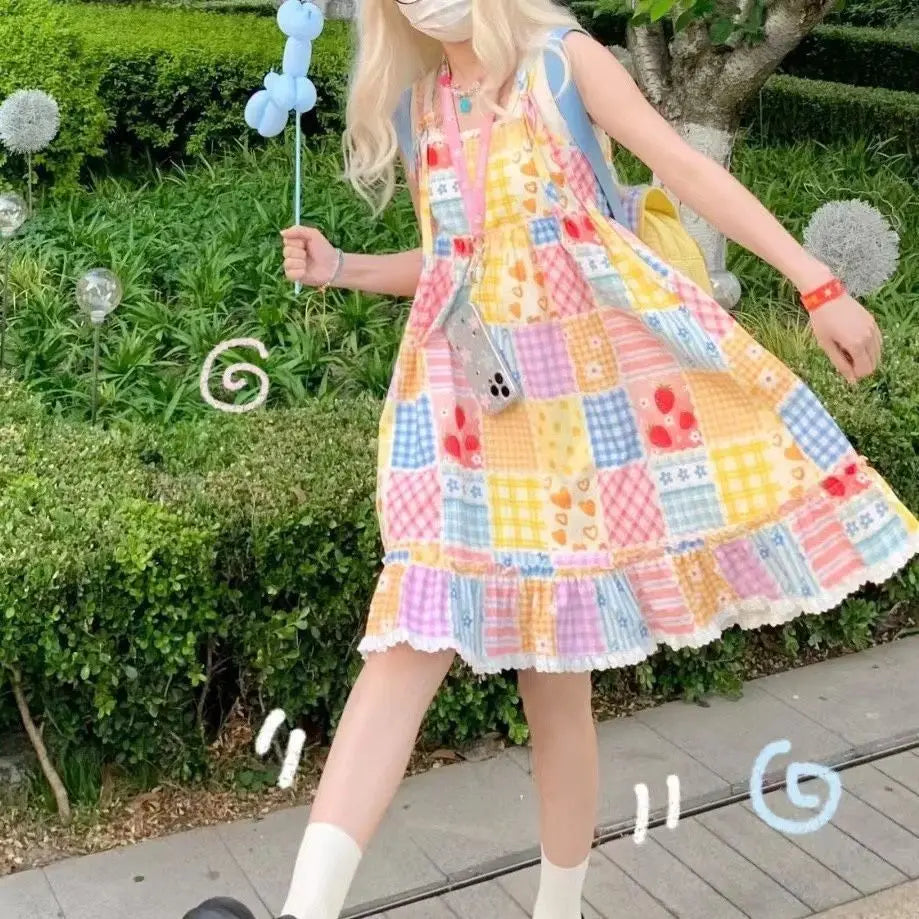 Cute Dress Bandage Patchwork Lace Contrast