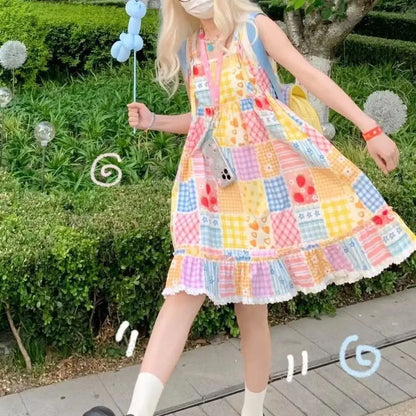Cute Dress Bandage Patchwork Lace Contrast