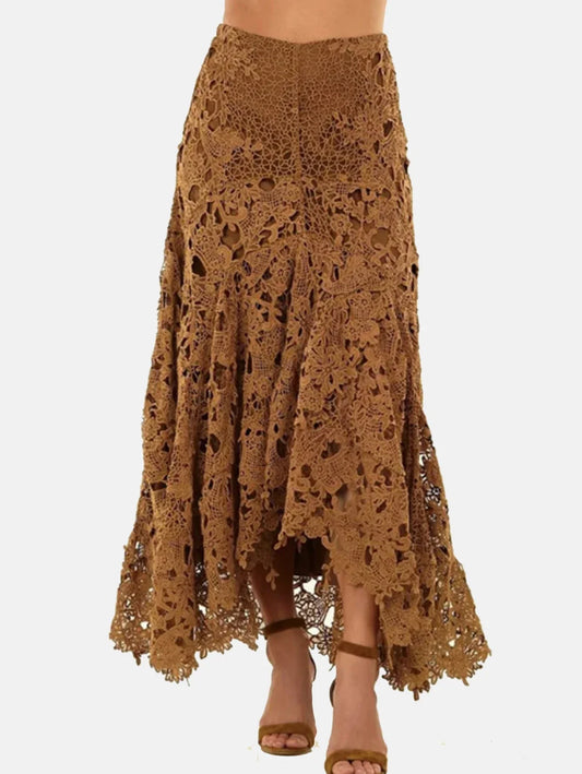 High Waist Hollow Mesh Patchwork Layered Maxi Skirt