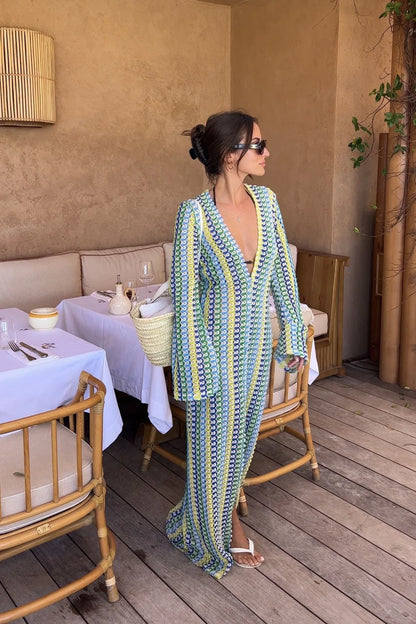 Crochet Colorful Stripe Maxi Dress