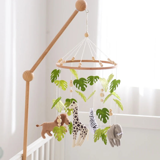 Felt Forest Animal Bed Bell Hanging Wooden Bracket mpbile Rattle Toy