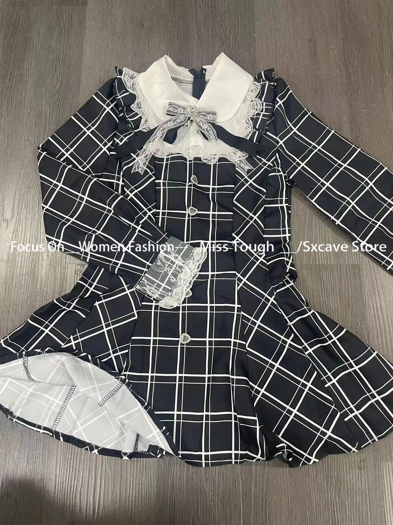 Sweet Bow Black Plaid Kawaii Lolita Dress