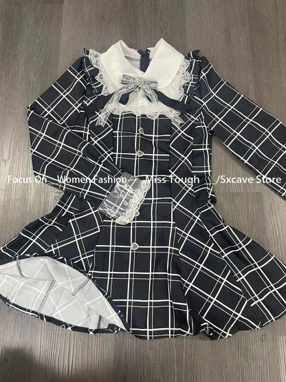 Sweet Bow Black Plaid Kawaii Lolita Dress