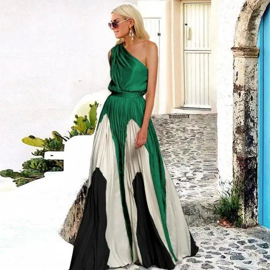 One Shoulder Print Off Loose Long Dress