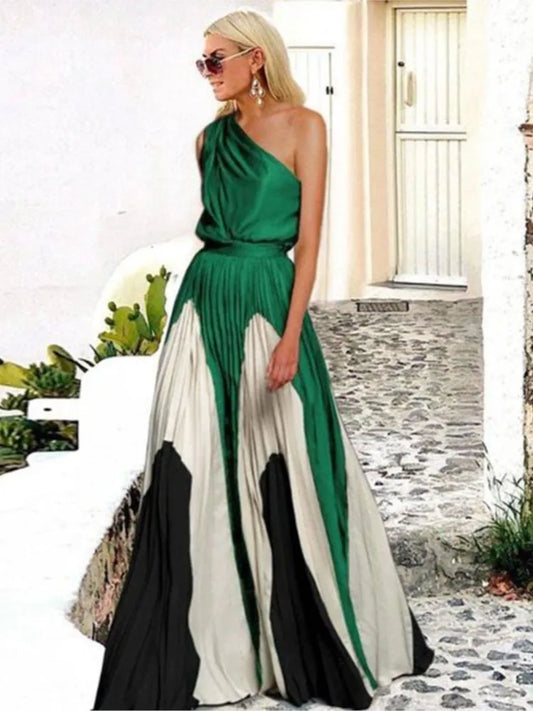 One Shoulder Print Off Loose Long Dress