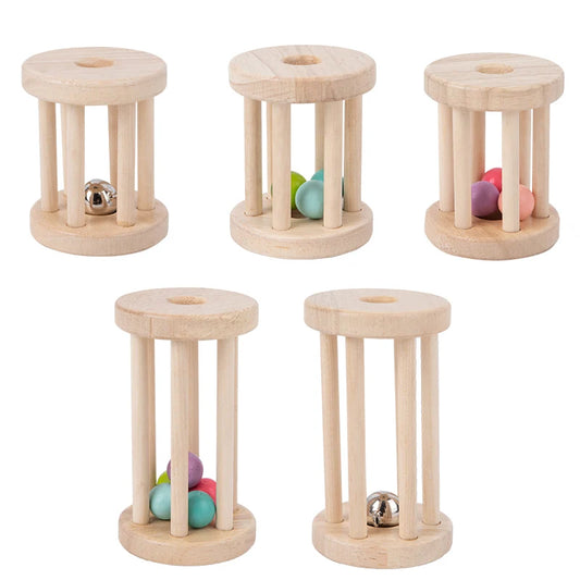 Wood Rolling Cage Bell Coloful Rattle
