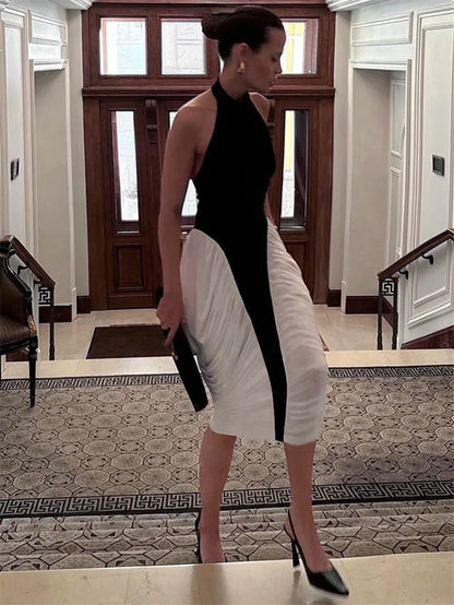 Halter Backless Gown Elegant Sleeveless Pleated Long Dress