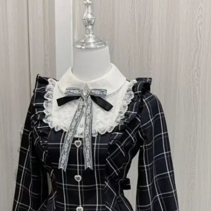 Sweet Bow Black Plaid Kawaii Lolita Dress