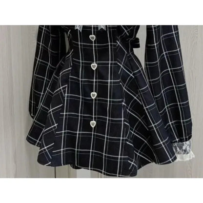 Sweet Bow Black Plaid Kawaii Lolita Dress